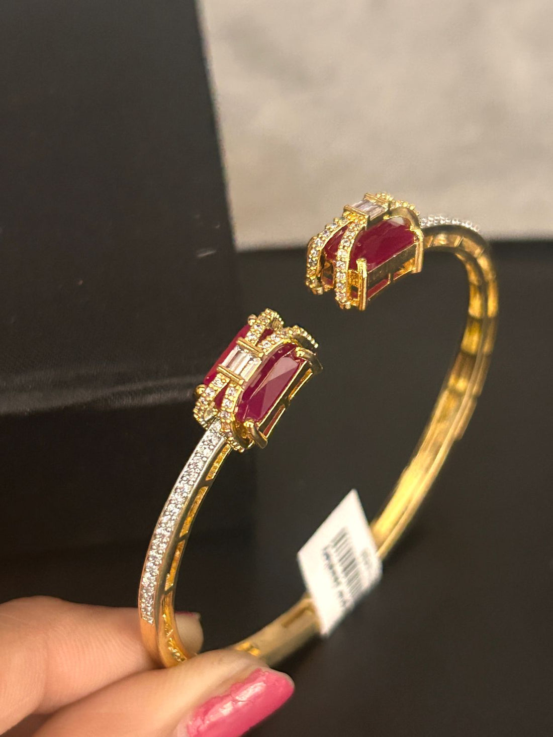 Dual Ruby Cut Openable Bracelet – Gold & Silver Finish