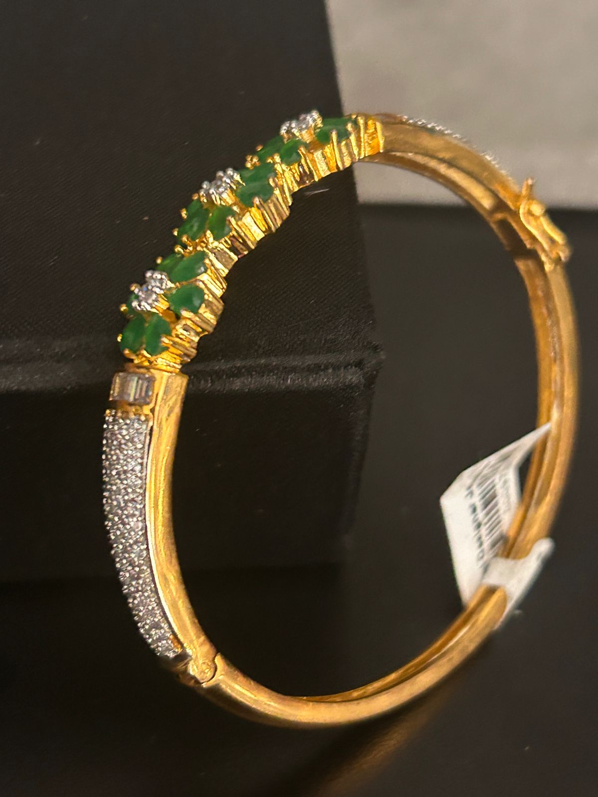 Golden Openable Bracelet with Green Floral Stone Design