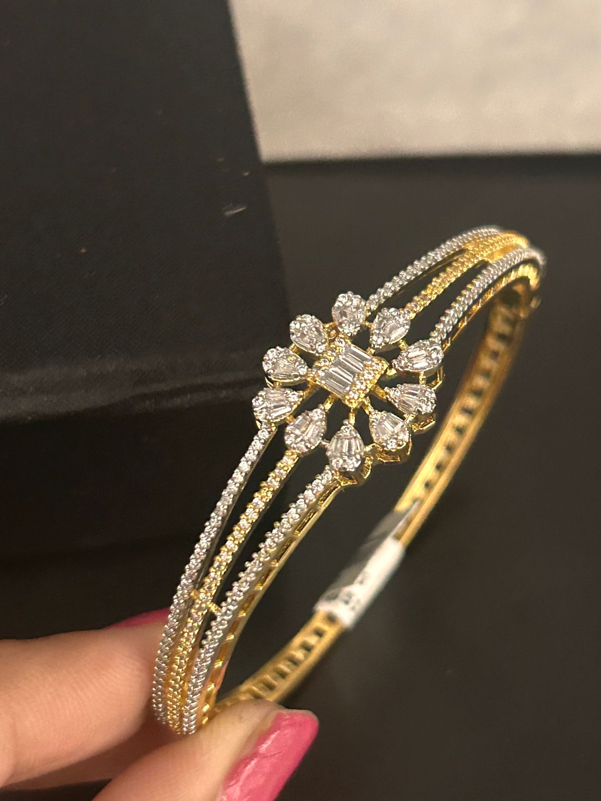 Elegant Gold & Diamond Floral Openable Bracelet