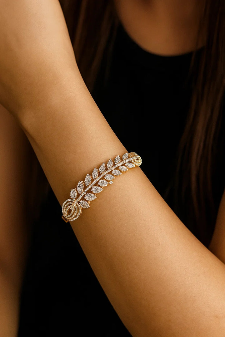 Leaf Design CZ Openable Bracelet