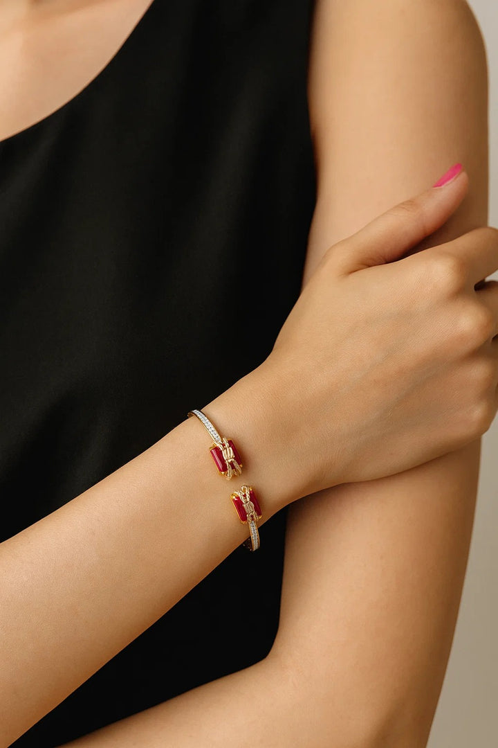 Dual Ruby Cut Openable Bracelet – Gold & Silver Finish