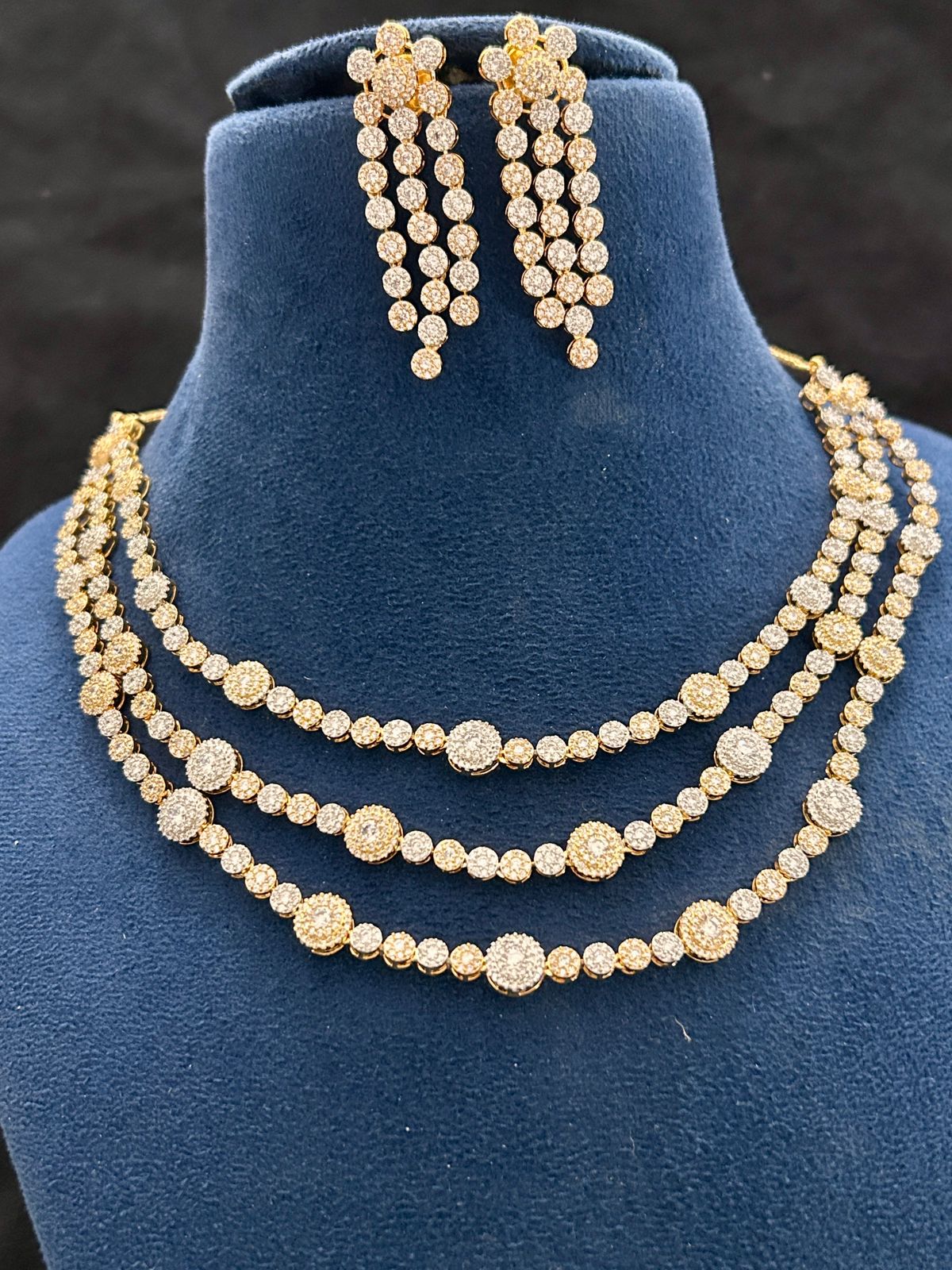 Triple Layer Diamond Look Necklace Set with Earrings