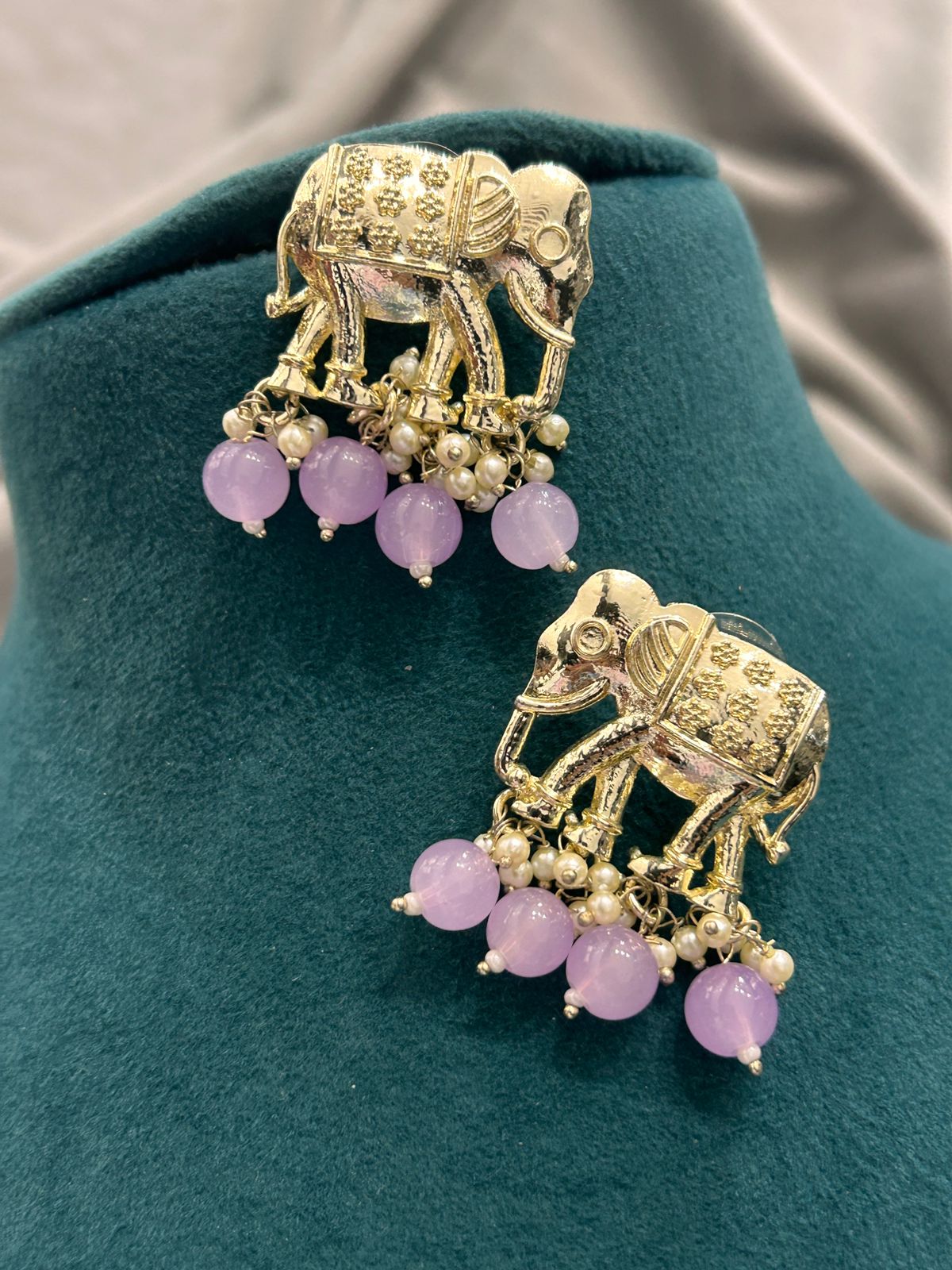 Golden Elephant Motif Choker Necklace Set with Earrings