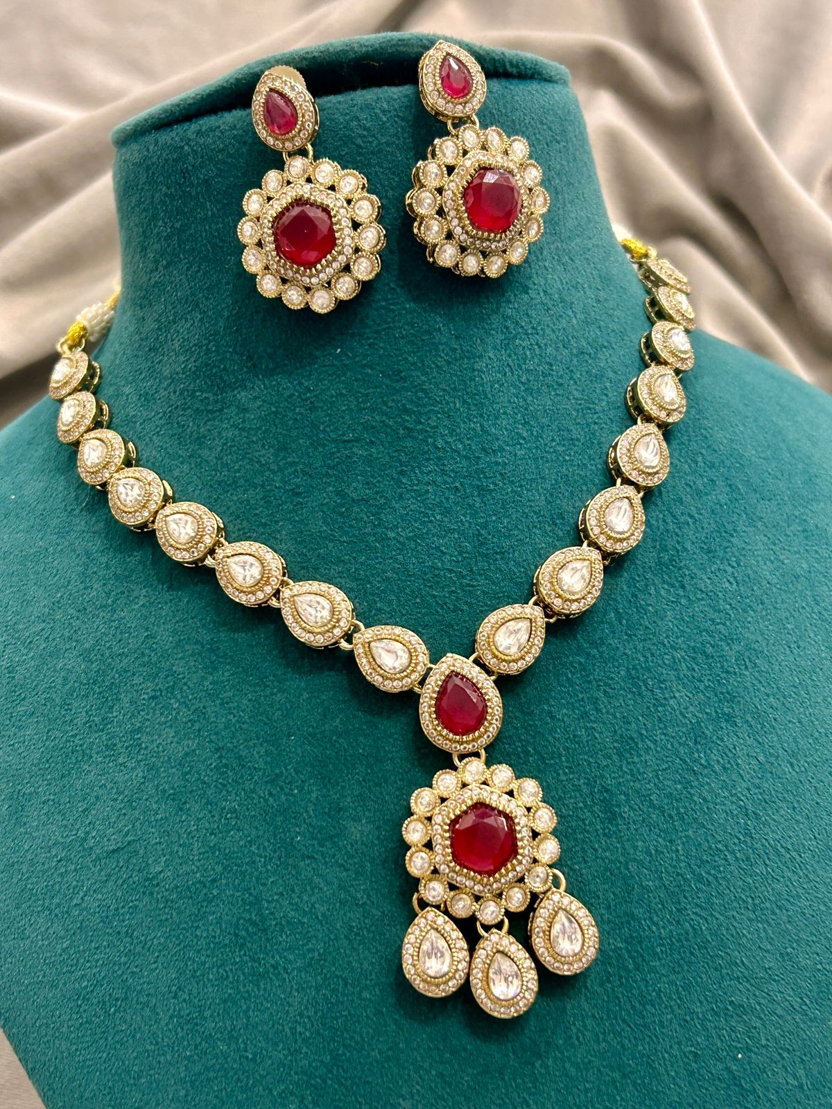 Ruby Kundan Necklace Set with Earrings