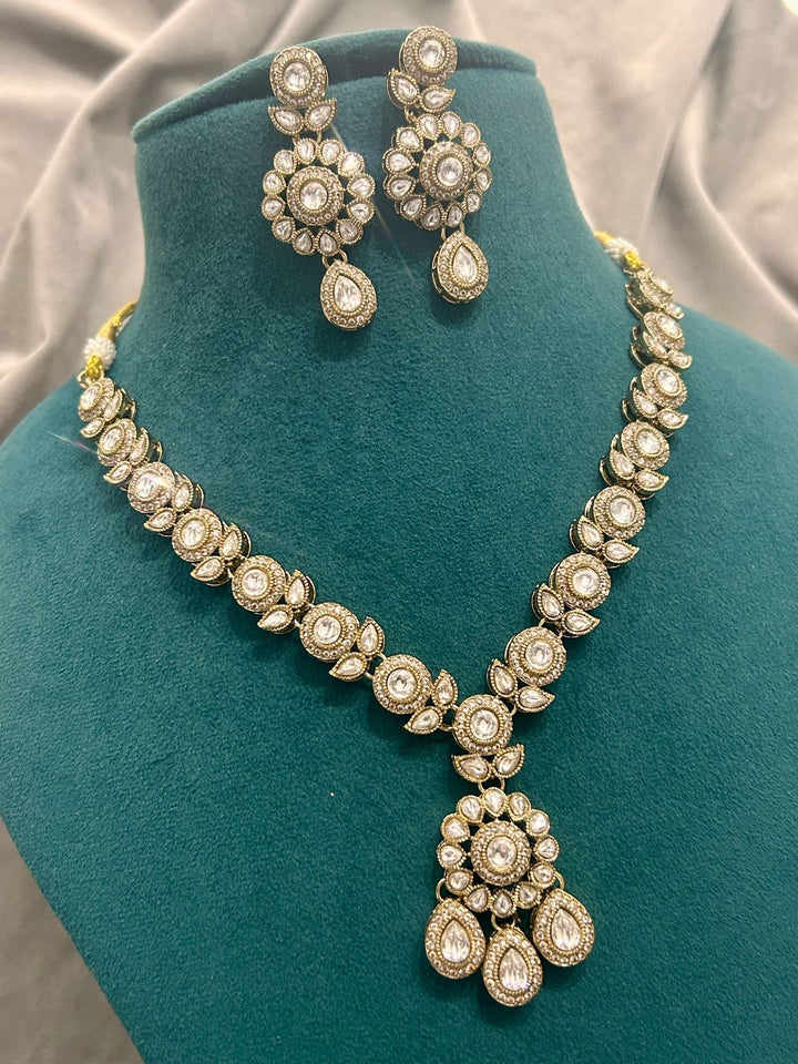 Classic White Kundan Necklace Set with Earrings