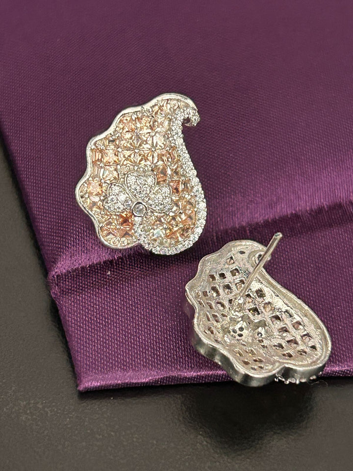Floral Paisley Stud Earrings with Champagne Stones