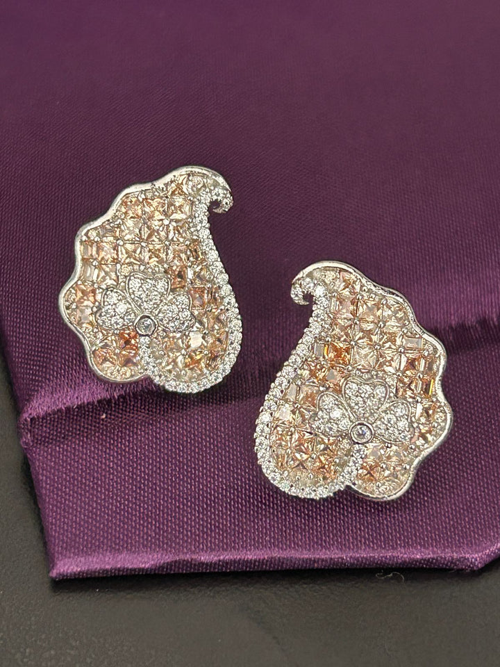 Floral Paisley Stud Earrings with Champagne Stones