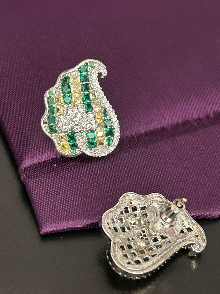 Emerald & Yellow Crystal Paisley Floral Stud Earrings