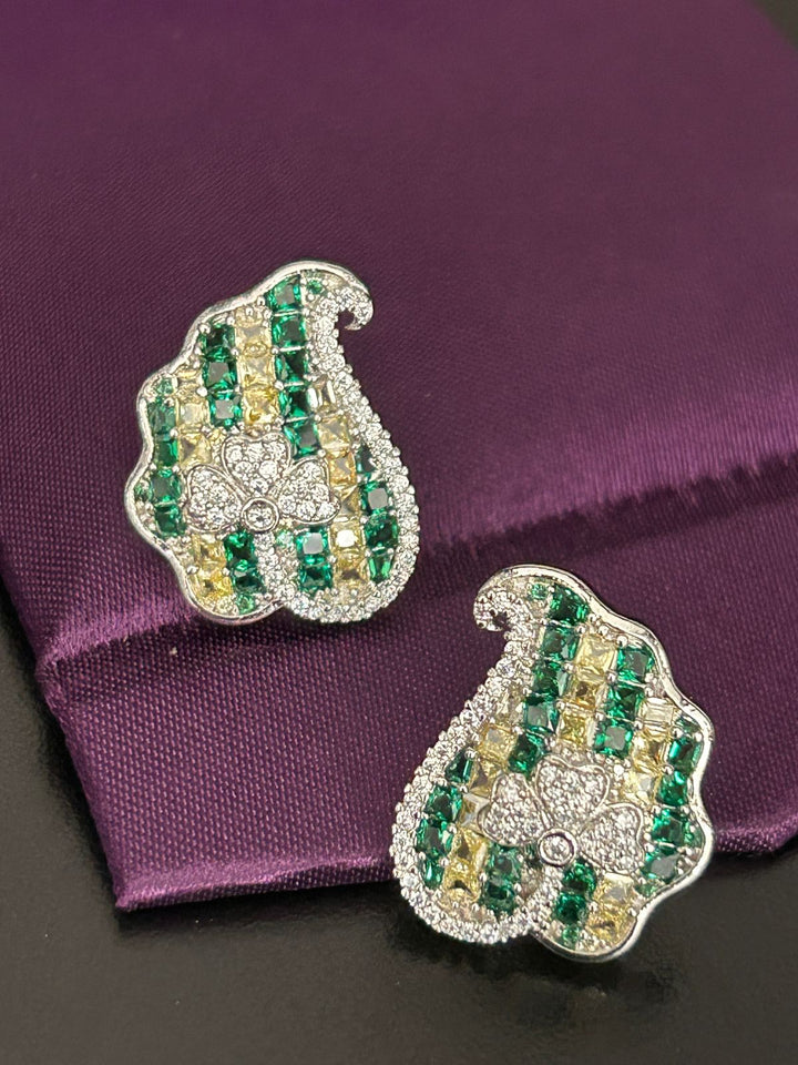 Emerald & Yellow Crystal Paisley Floral Stud Earrings