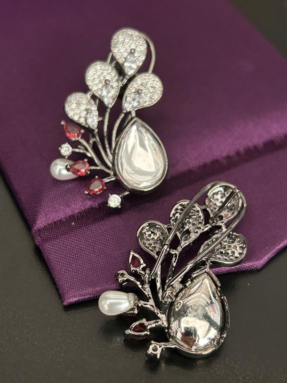 Pearl & Kundan Designer Earrings with Ruby Accents