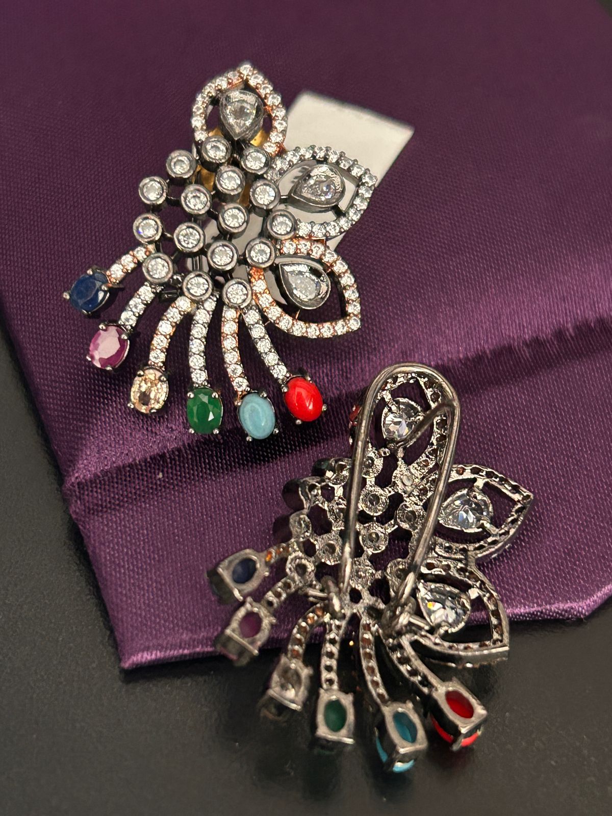 Multicolor Stone Designer Earrings with Diamond Finish