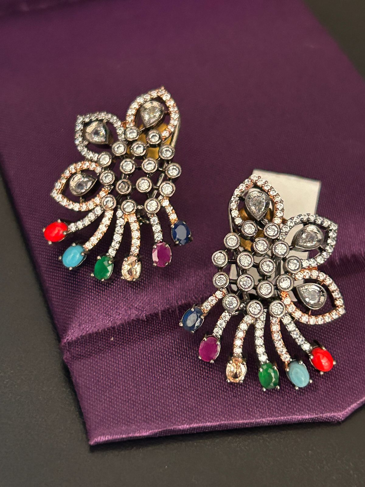 Multicolor Stone Designer Earrings with Diamond Finish
