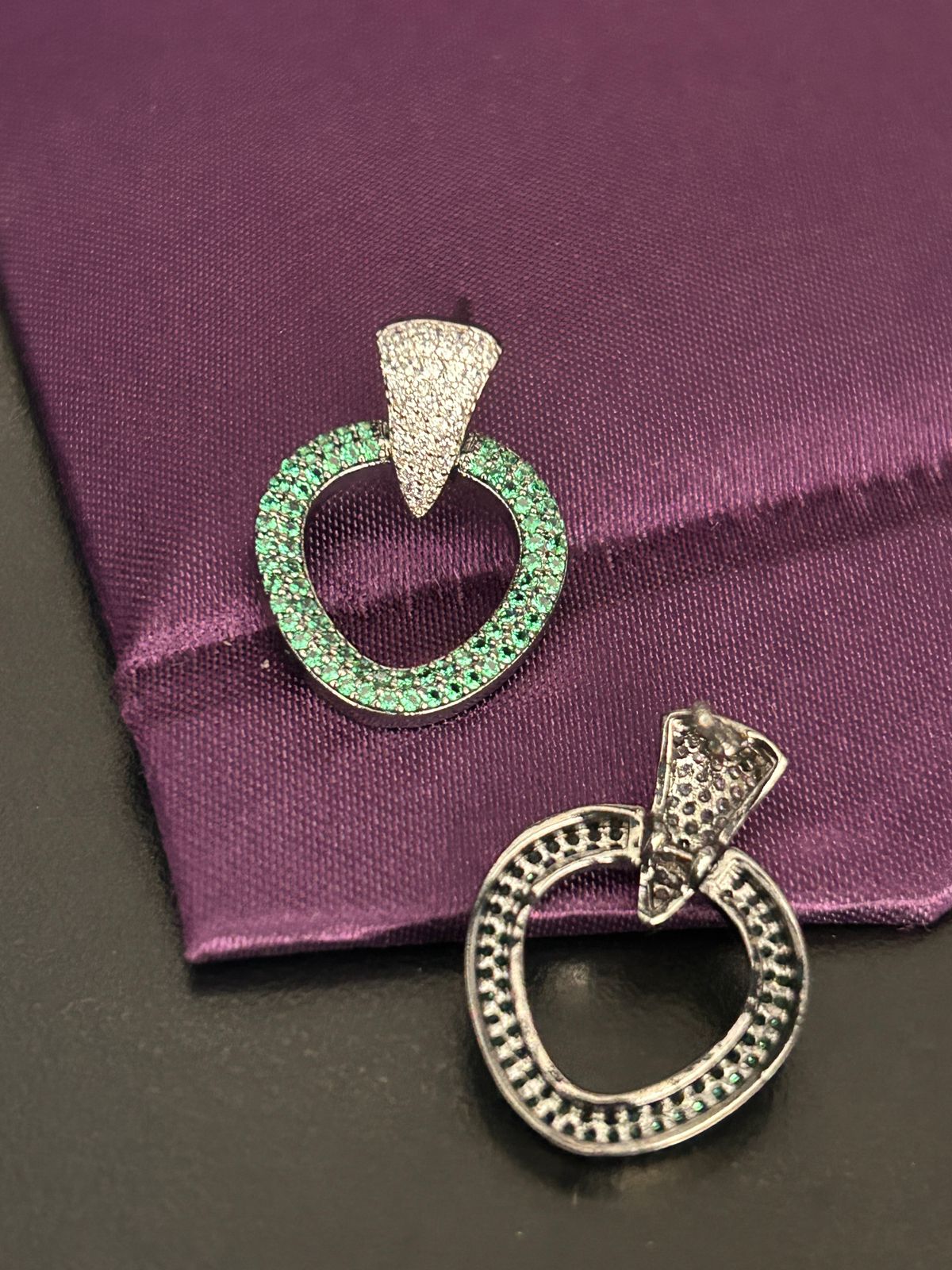 Green Circle Designer Earrings with Diamond Top