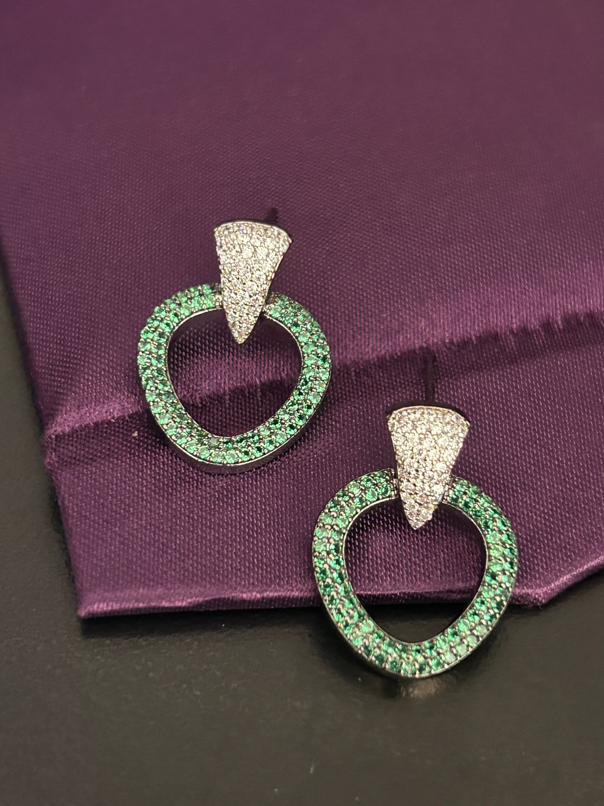 Green Circle Designer Earrings with Diamond Top