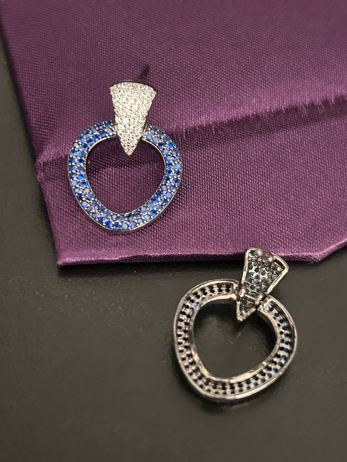 Blue Stone Circle Earrings with Diamond Accent