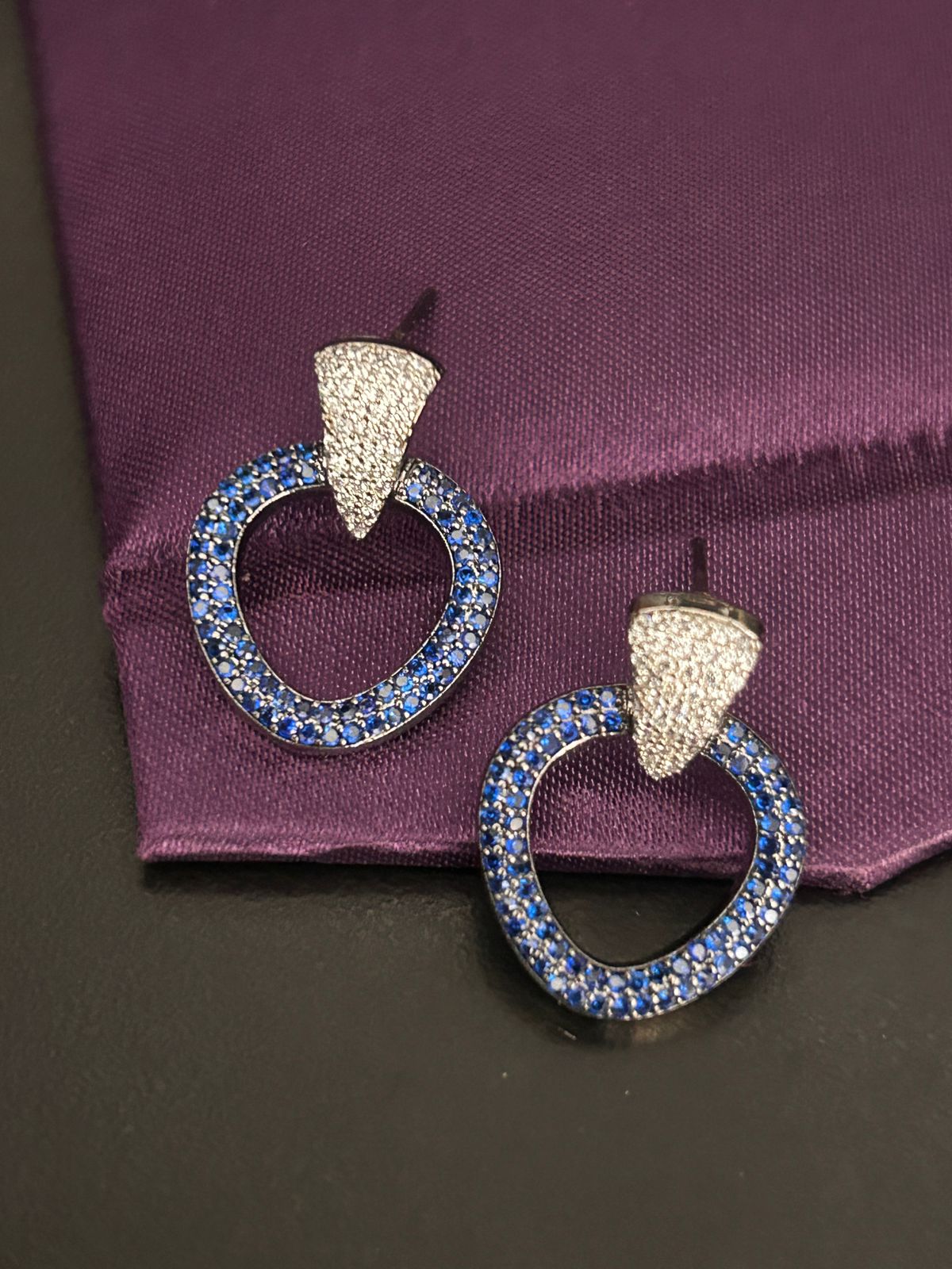 Blue Stone Circle Earrings with Diamond Accent