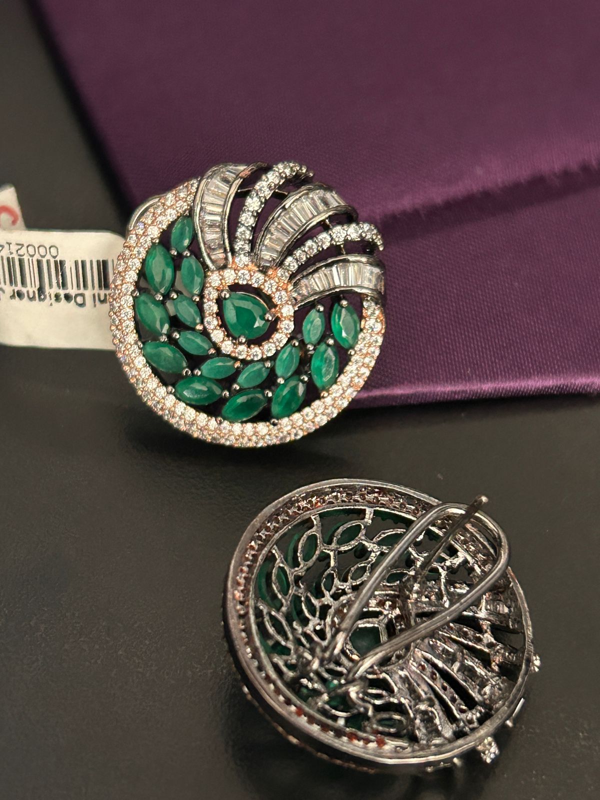 Green Stone & Diamond Designer Stud Earrings