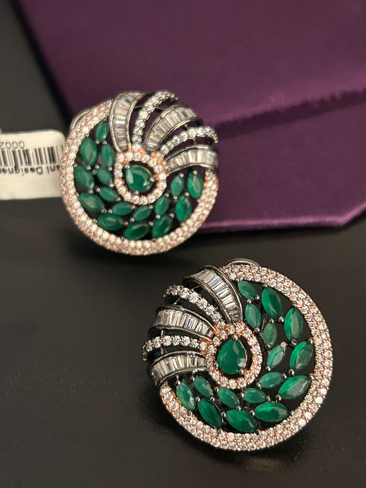 Green Stone & Diamond Designer Stud Earrings