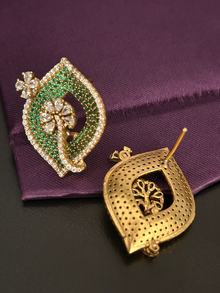 Green Leaf Motif Diamond Studded Earrings