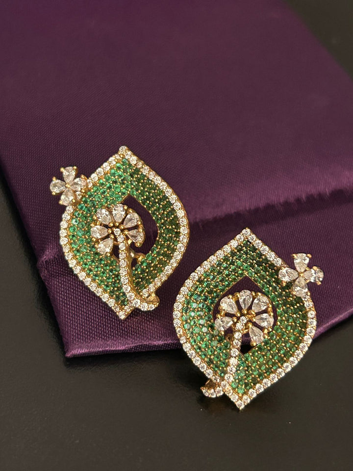 Green Leaf Motif Diamond Studded Earrings