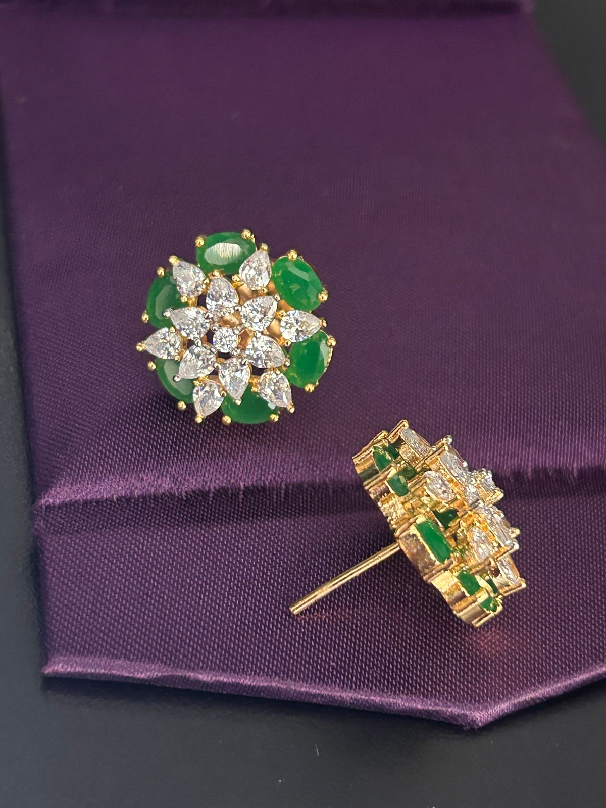 Emerald Floral Diamond Stud Earrings