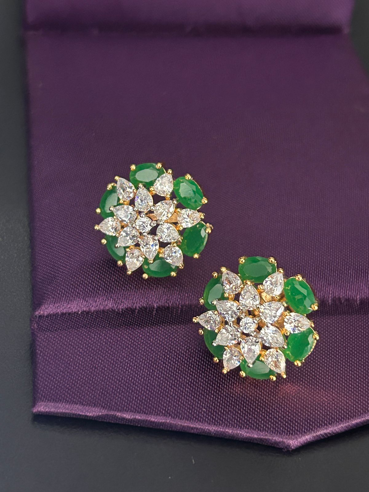 Emerald Floral Diamond Stud Earrings