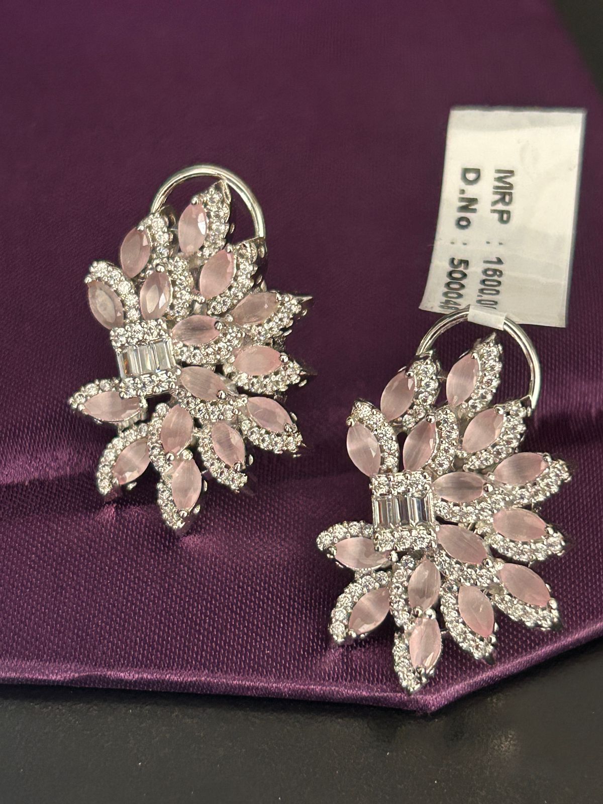 Pink Stone Floral Statement Earrings