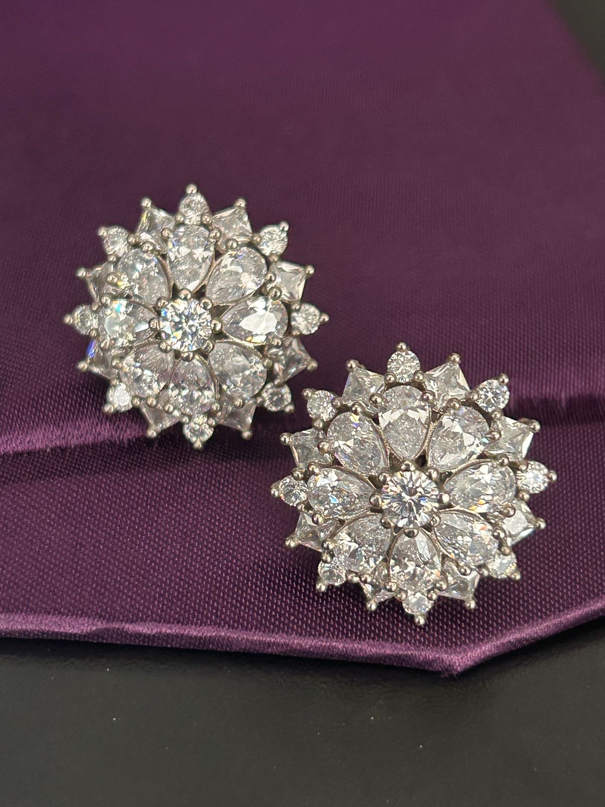 Diamond Cluster Floral Stud Earrings