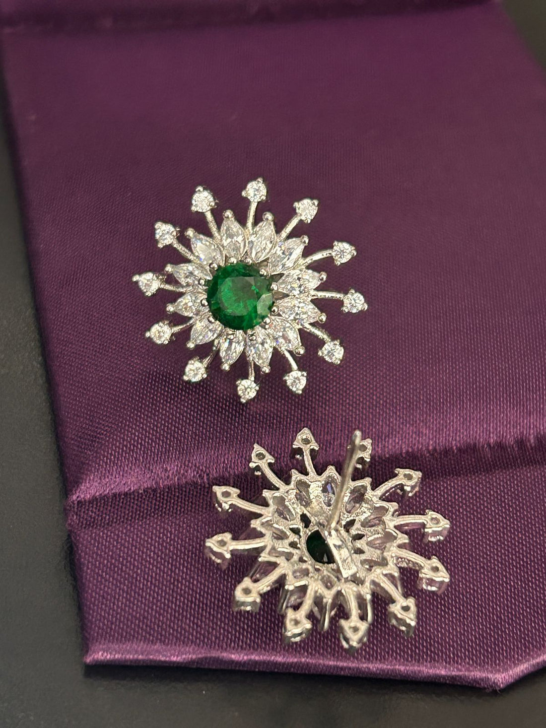 Emerald Green Diamond Burst Stud Earrings