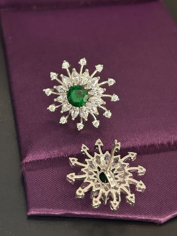 Emerald Green Diamond Burst Stud Earrings