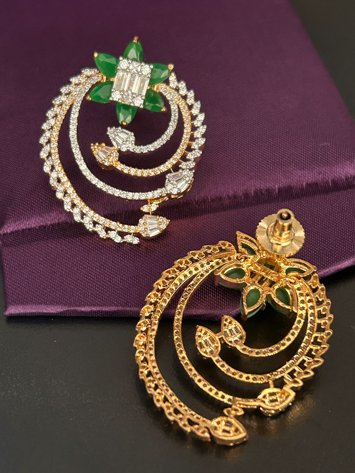 Emerald Star Floral Spiral Earrings