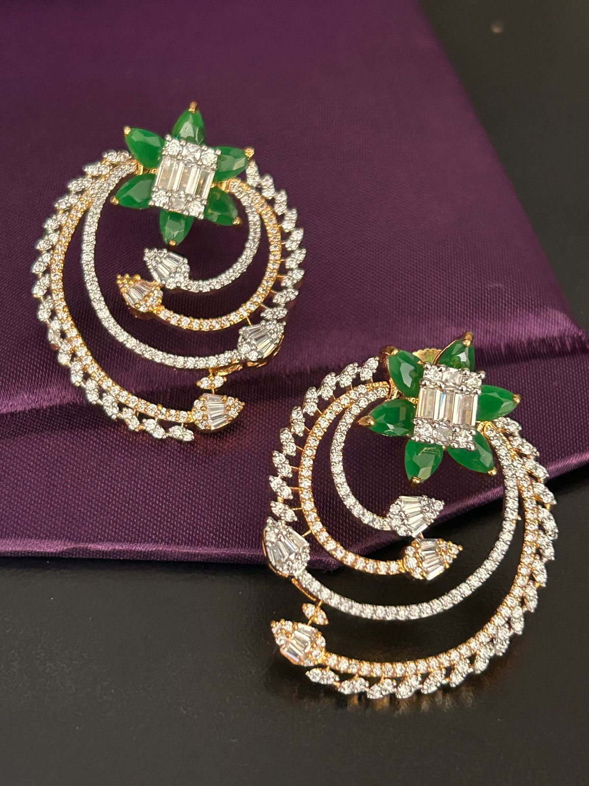 Emerald Star Floral Spiral Earrings