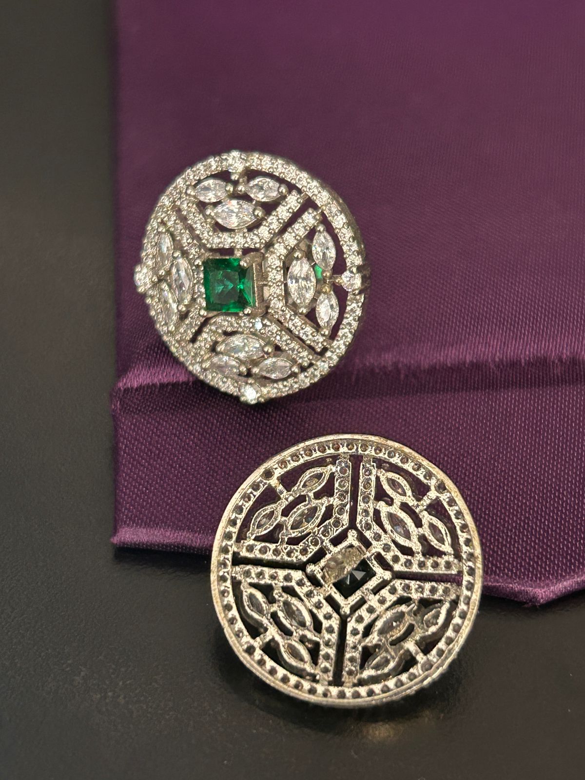 Emerald Diamond Round Stud Earrings