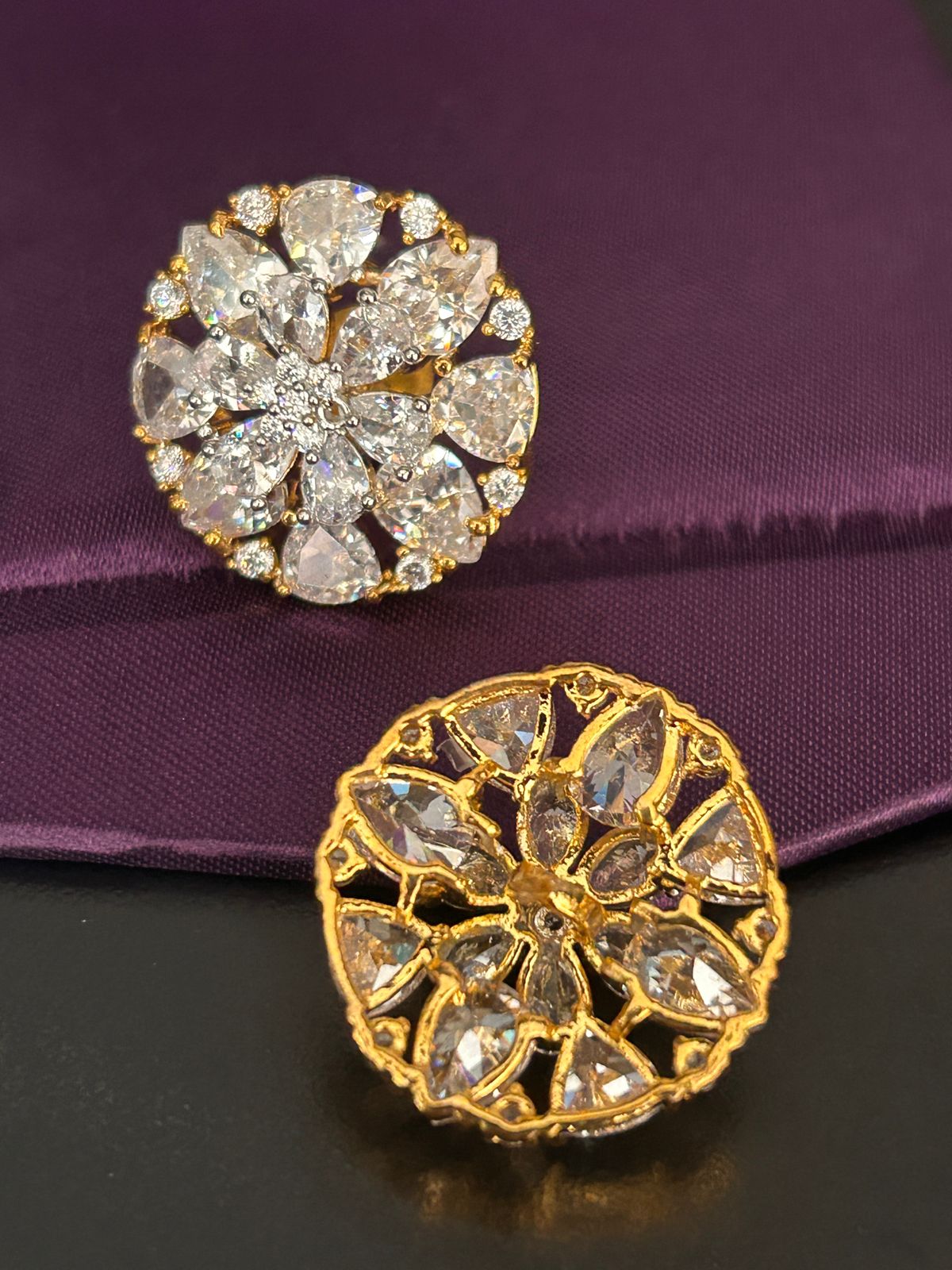 Gold-Plated Floral Diamond Look Earrings