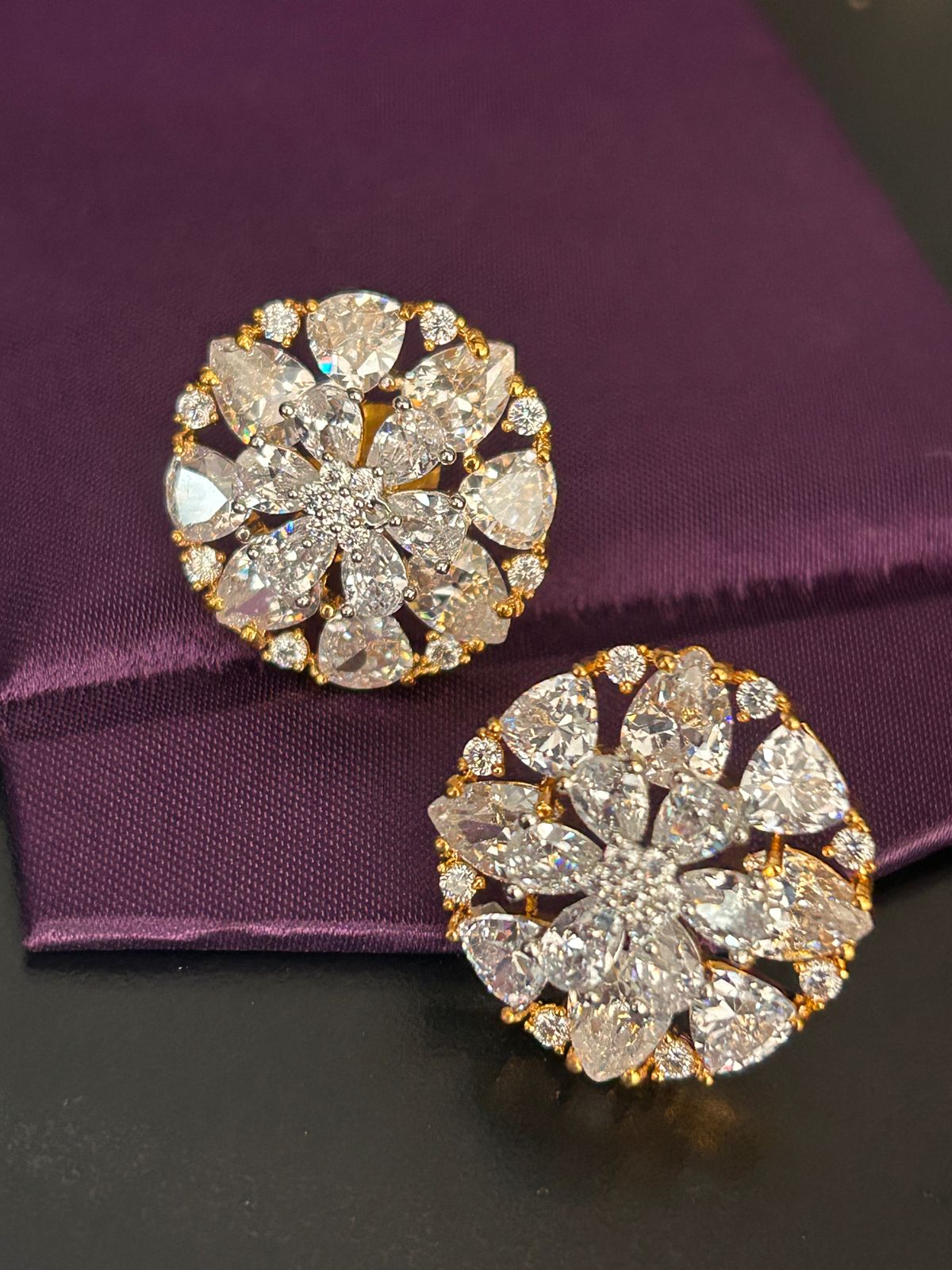 Gold-Plated Floral Diamond Look Earrings