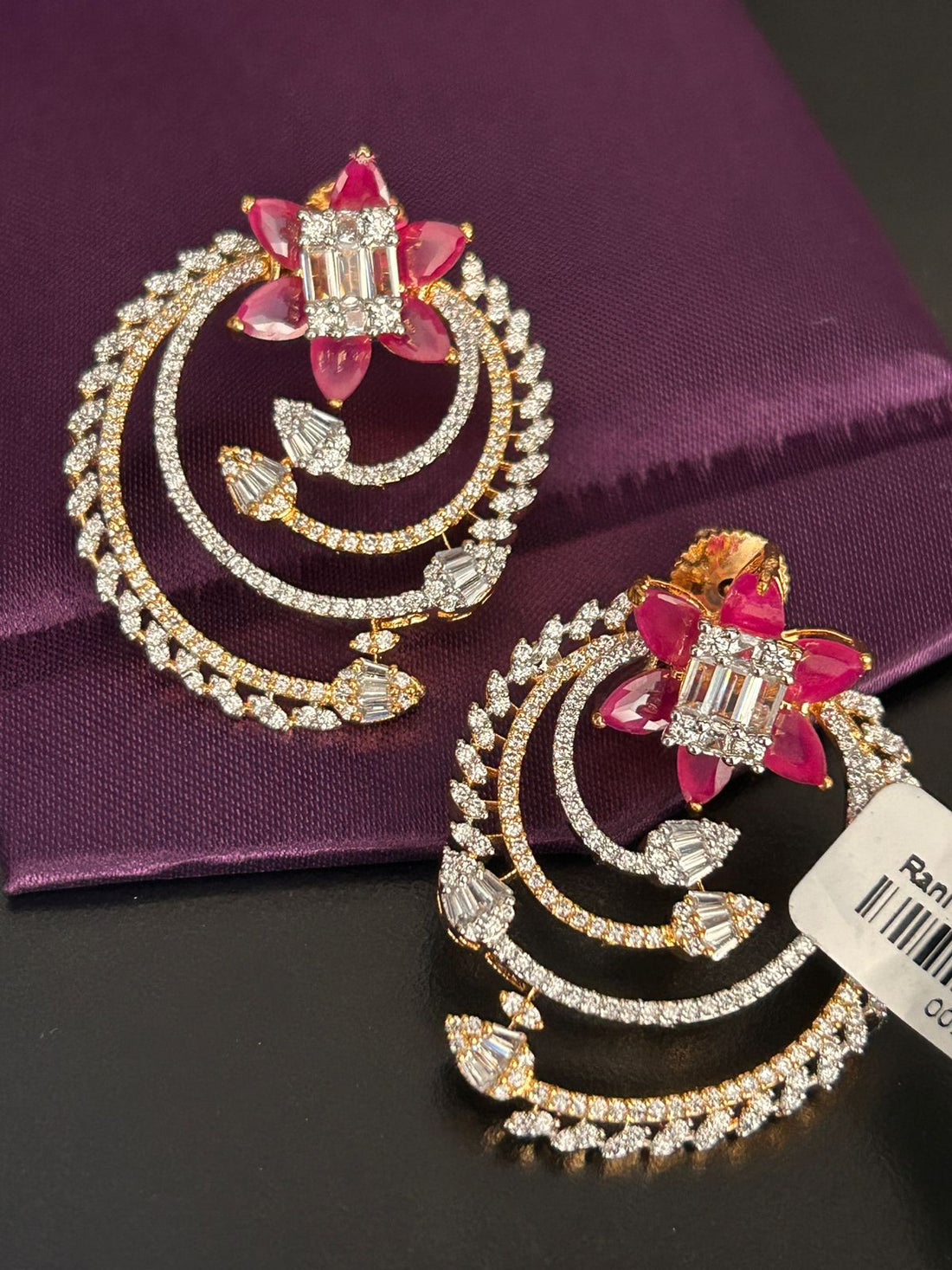 Ruby Floral Spiral Diamond Look Earrings