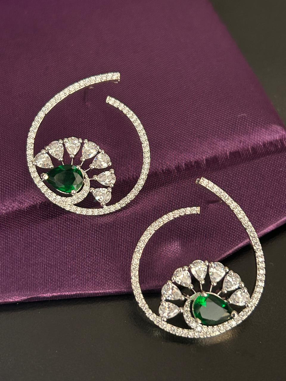 Emerald Spiral Halo Earrings
