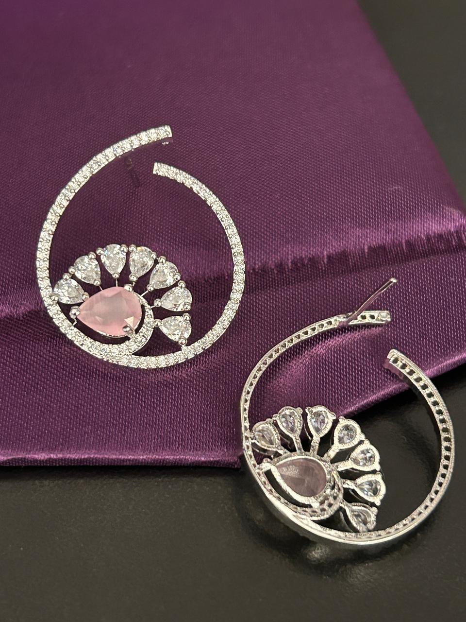 Elegant Rose Quartz Halo Diamond Look Earrings