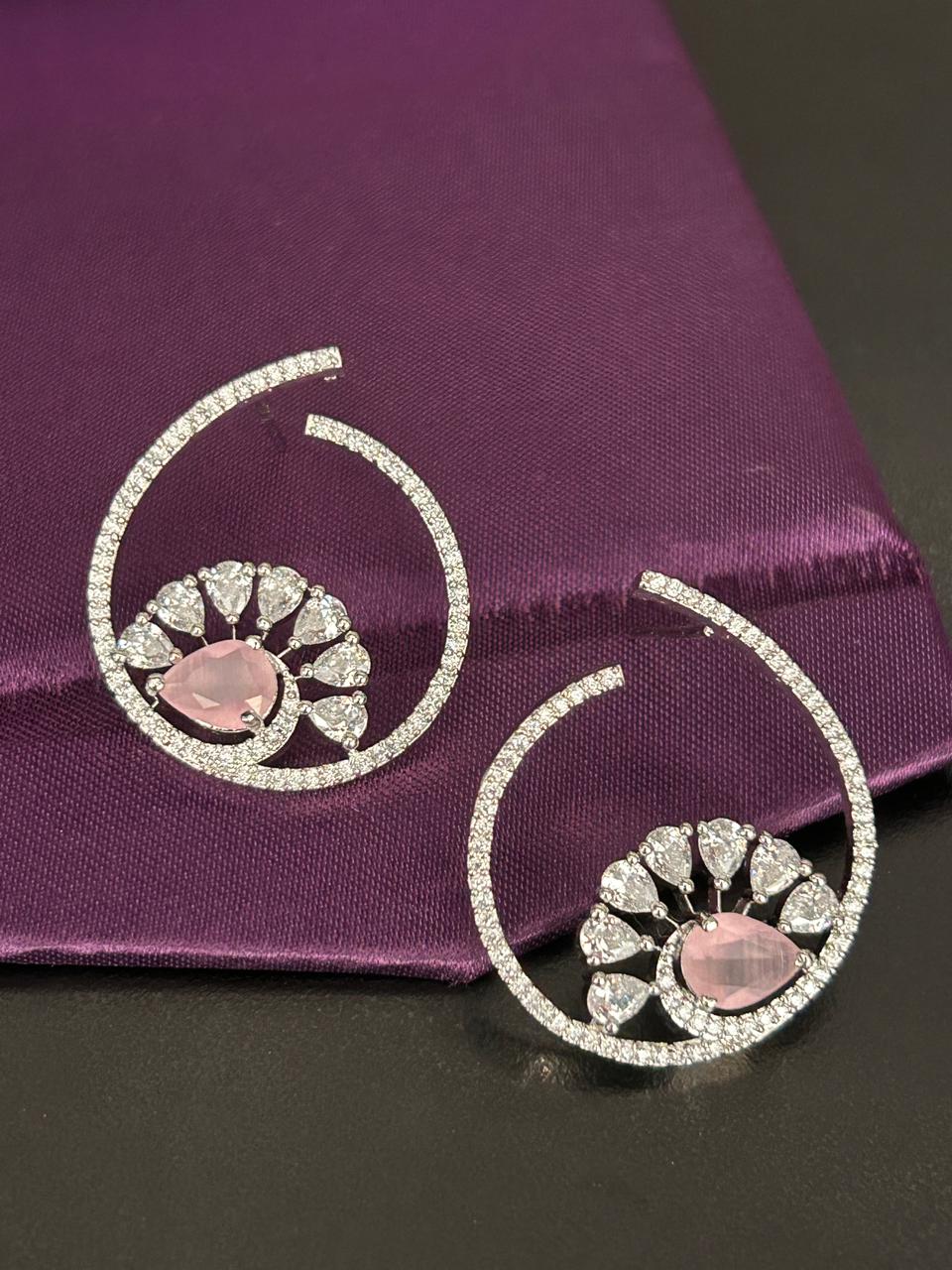 Elegant Rose Quartz Halo Diamond Look Earrings