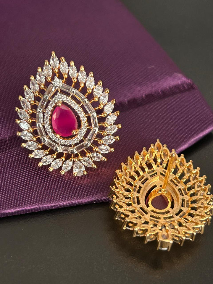 Royal Ruby Tear Drop Diamond Look Earrings