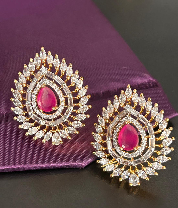 Royal Ruby Tear Drop Diamond Look Earrings