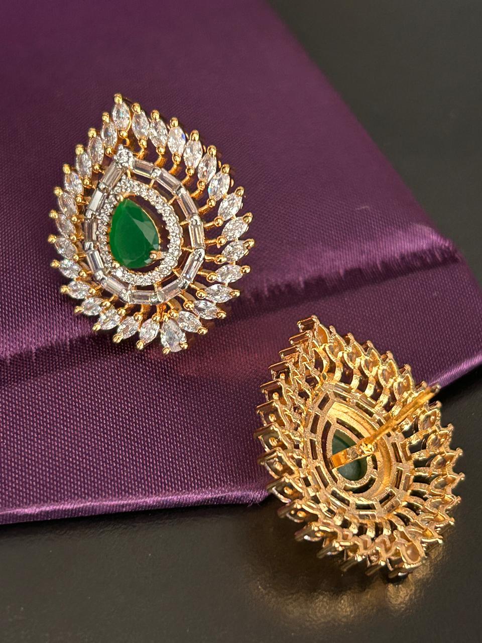 Royal Emerald Tear Drop Diamond Look Earrings