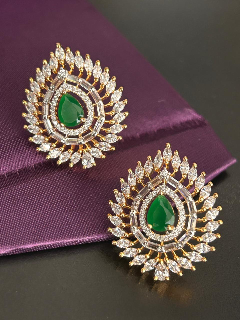 Royal Emerald Tear Drop Diamond Look Earrings
