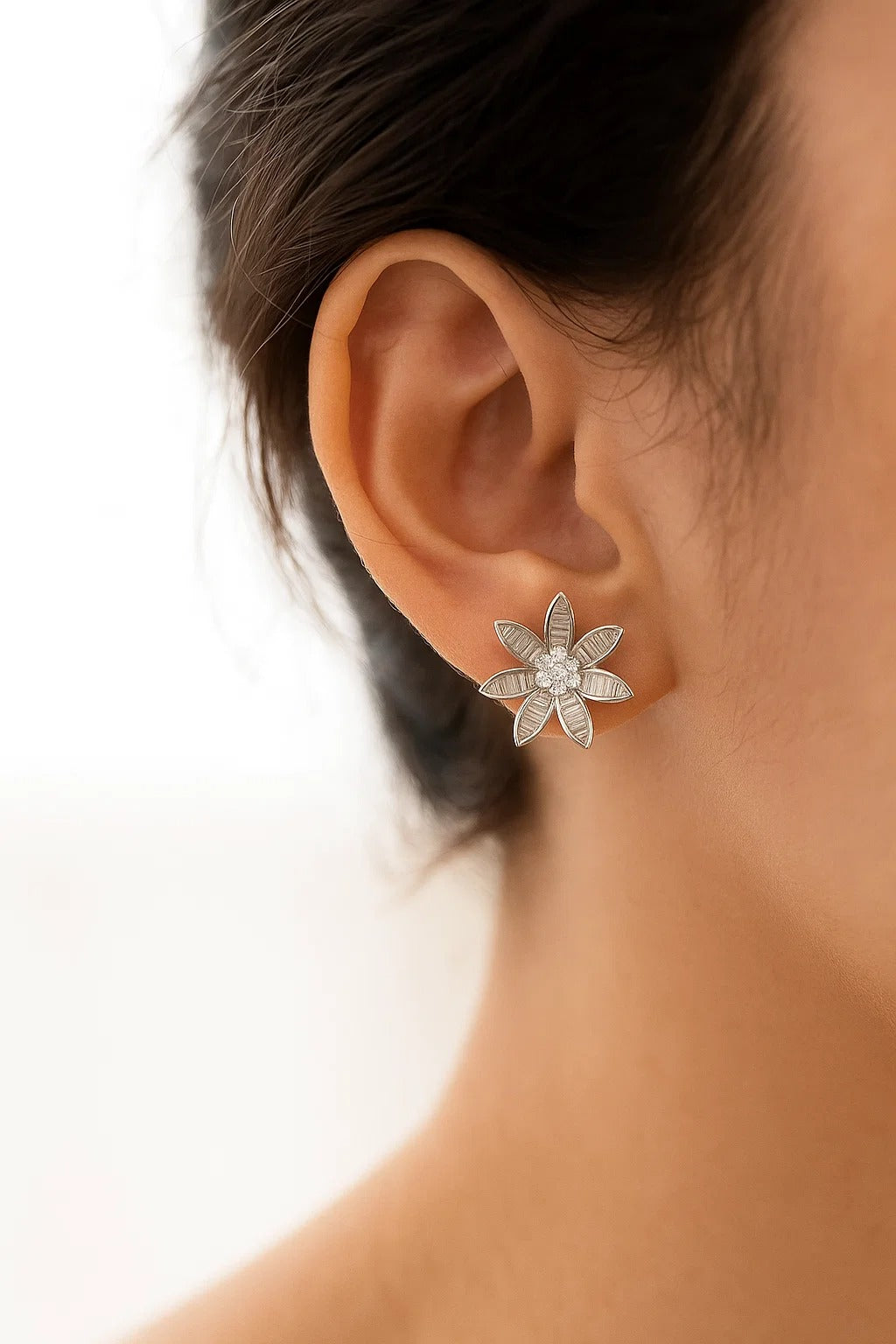 Floral Diamond Baguette Earrings