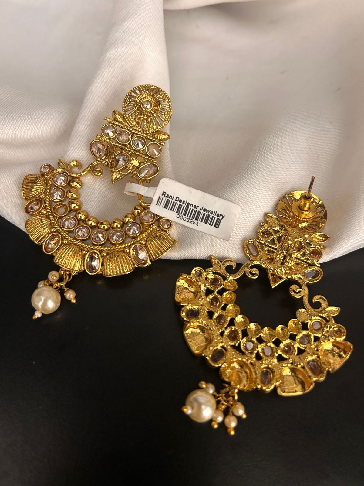 Antique Kundan Temple Earrings with Pearl Drops