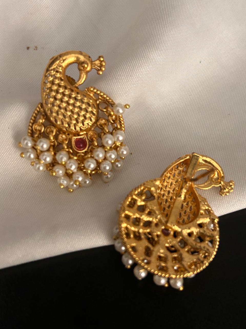 Antique Peacock Pearl Drop Earrings