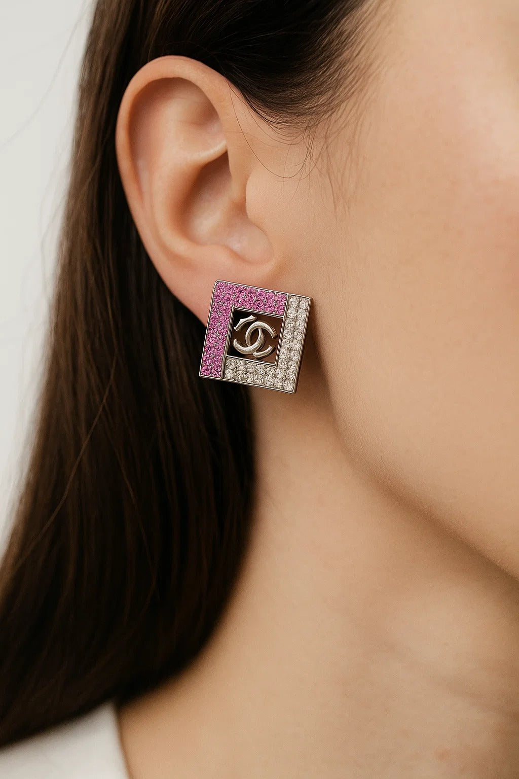 Square Designer Earrings with Pink & White Stones