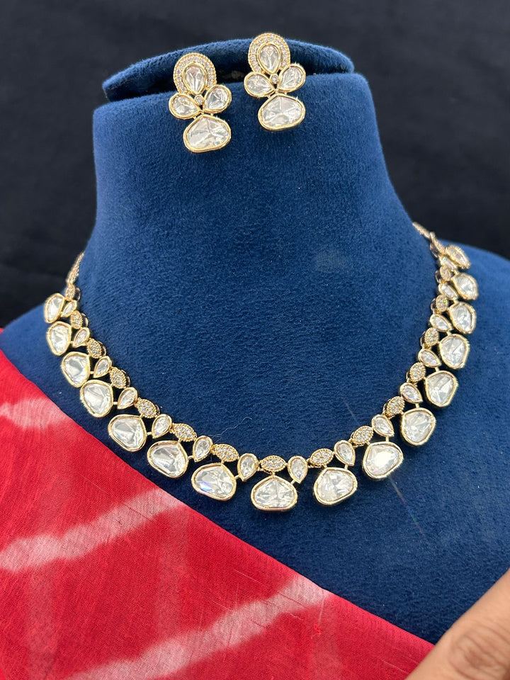 Elegant Kundan Polki Necklace Set with Earrings