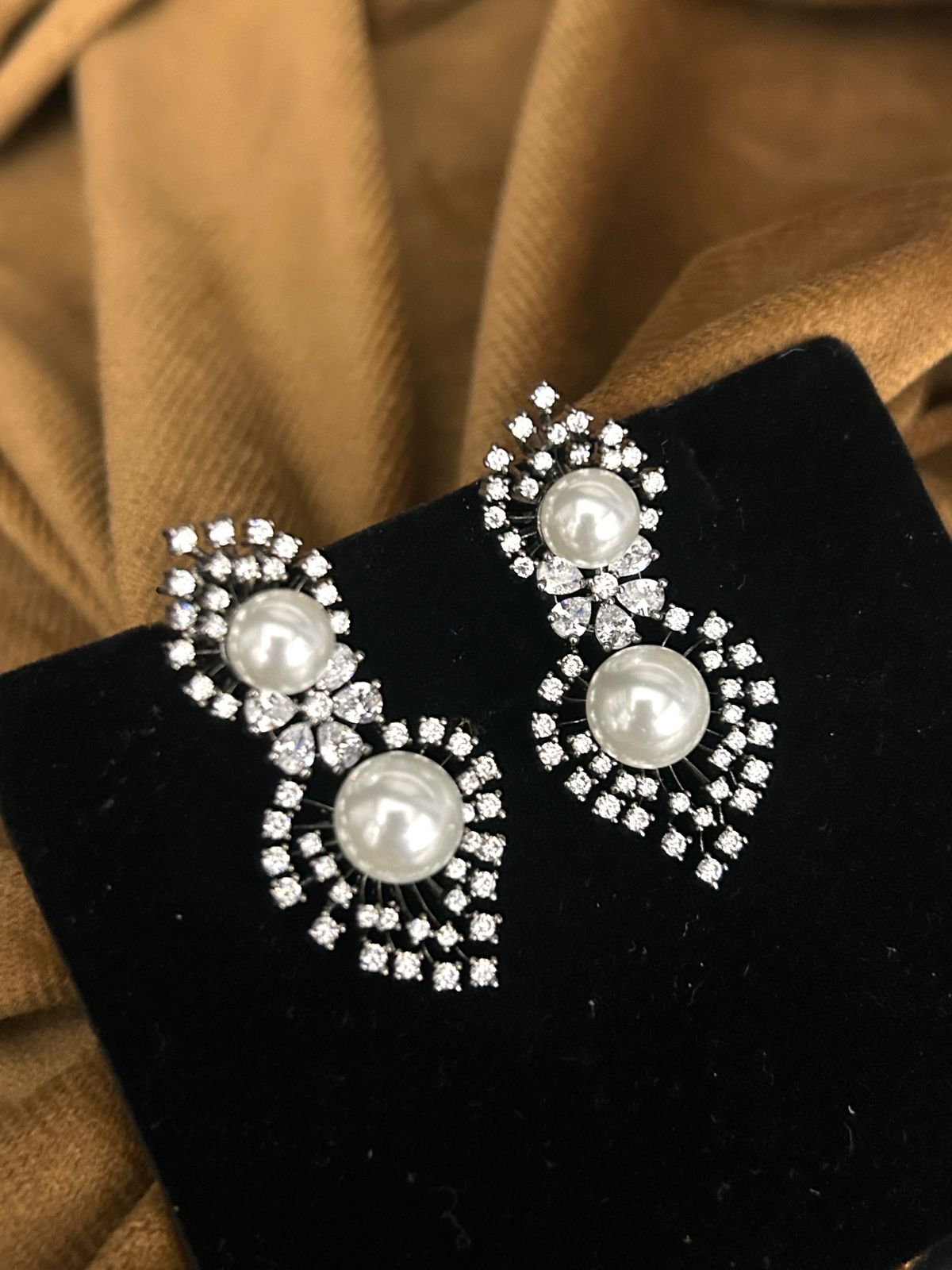 Pearl & Diamond Cluster Statement Earrings