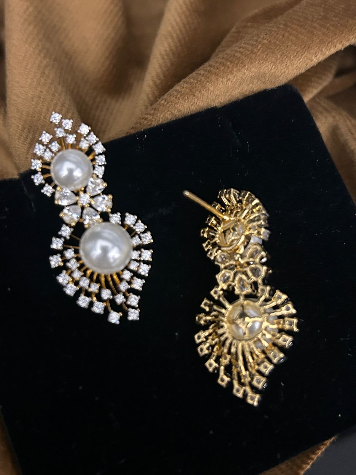 Pearl & CZ Sparkle Drop Earrings